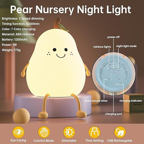 One94Store Rechargeable Silicone Pear Night Lamp